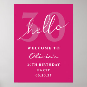 Affiche Hello 30 Bold Typographie Hot rose Anniversaire Bi