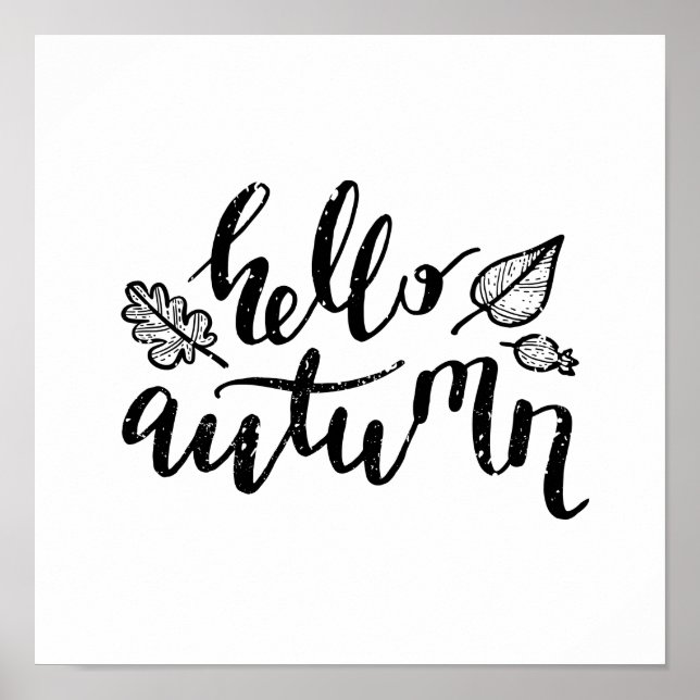 Affiche Hello Autumn Leaves Black and White Calligraphy (Devant)