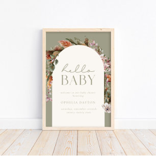 Affiche HELLO BABY   Botanique Boho Sage Welcome