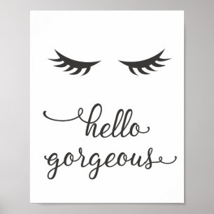 Affiche Hello Gorgeous (Eyelashes) en gris foncé