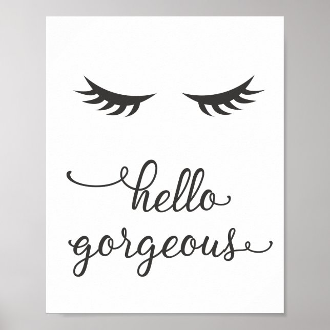 Affiche Hello Gorgeous (Eyelashes) en gris foncé (Devant)