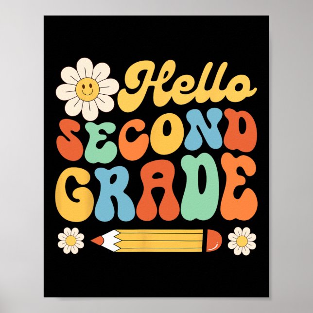 Affiche Hello Second 2nd Grade Byck To School Teachers Kid (Devant)