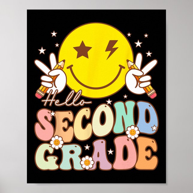 Affiche Hello Second Grade Fun Smile Face 2nd Grade Byck T (Devant)