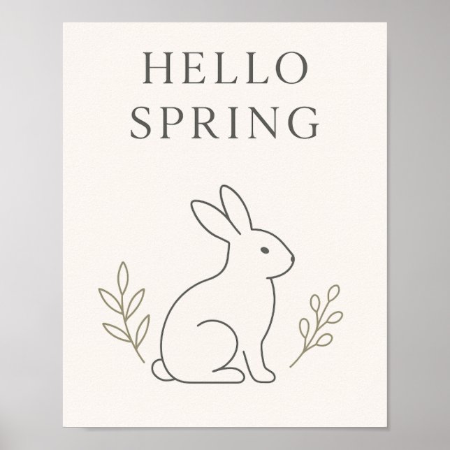 Affiche Hello Spring Minimal Bunny Line Art (Devant)