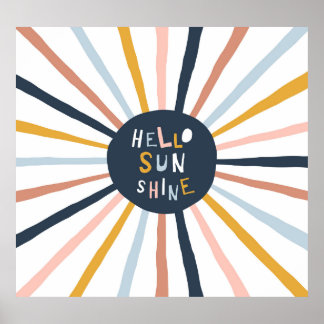Affiche Hello Sunshine : Typographie enfantine colorée