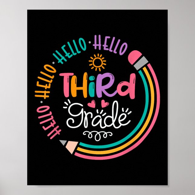 Affiche Hello Third Grade 3rd Grade Back To School Kids Te (Devant)