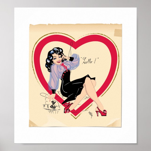 Affiche Hello Valentine Pin-Up Girl (Devant)