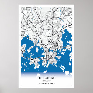 Affiche Helsinki Finland City Map Coordinates Travel