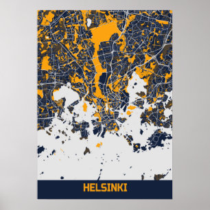 Affiche Helsinki - Finlande Carte de la ville Bluefresh