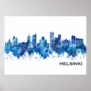 Affiche Helsinki Finlande Skyline Blue