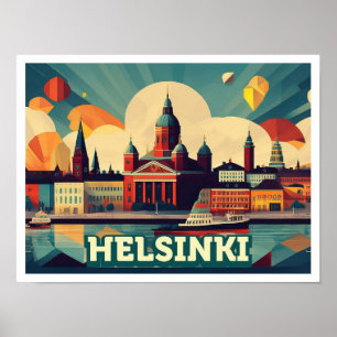 Affiche Helsinki Finlande Voyage artistique coloré