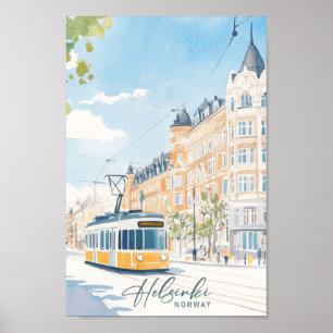 Affiche Helsinki Norvège Gouache Peinture Illustration Voy