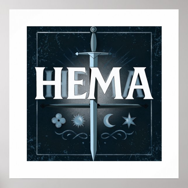 Affiche HEMA Medieval Sword Emblem – Blue Graffiti Style (Devant)