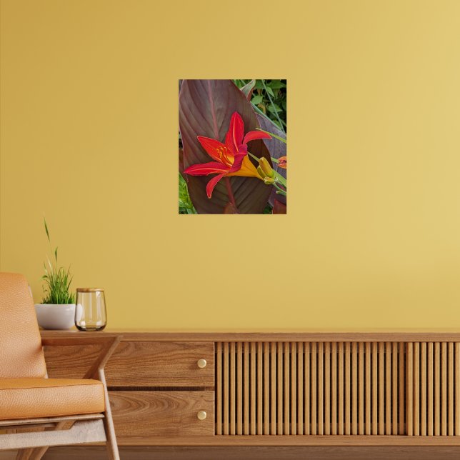 Affiche Hémérocalle orange en fleurs et feuille de plante (Salon 2)