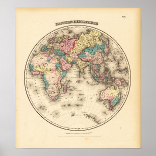 Affiche Hemispere oriental Colton, J.H. New York 1856