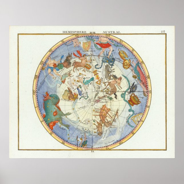 Affiche Hémisphère Austral | John Flamsteed (Devant)