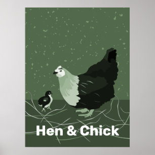 Affiche Hen & Chick Green Kitchen Wall Art
