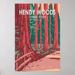 Affiche Hendy Woods State Park California Badge Vintage