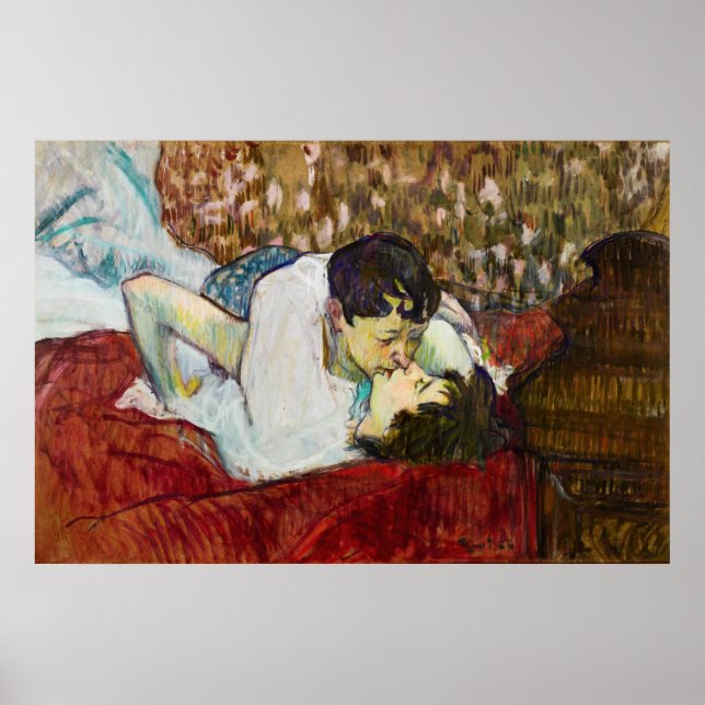 Affiche Henri de Toulouse-Lautrec : Le baiser (Devant)