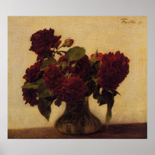 Affiche henri fantin-latour Roses foncés sur Arrière - pla