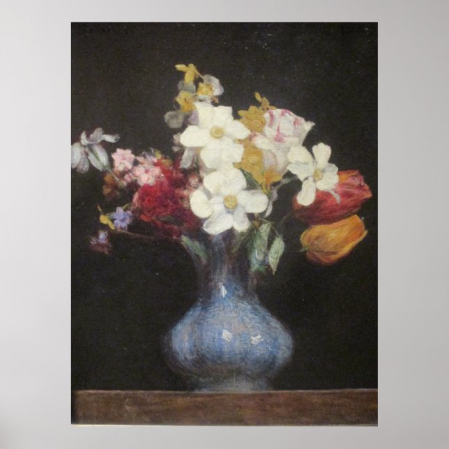 Affiche Henri Latour Vase Bleu Narcisse et Tulipes (Devant)
