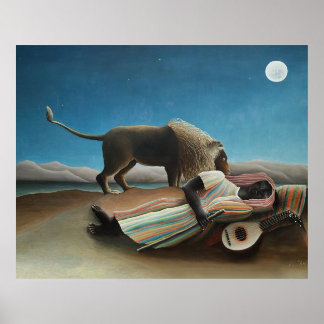 Affiche Henri Rousseau Dormir Gitan Lion Peinture (Devant)