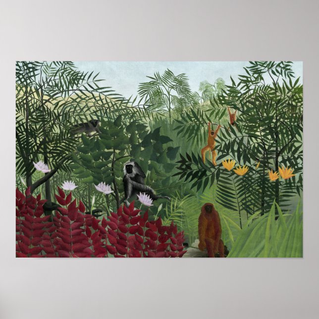 Affiche Henri Rousseau - Forêt tropicale avec singes (Devant)