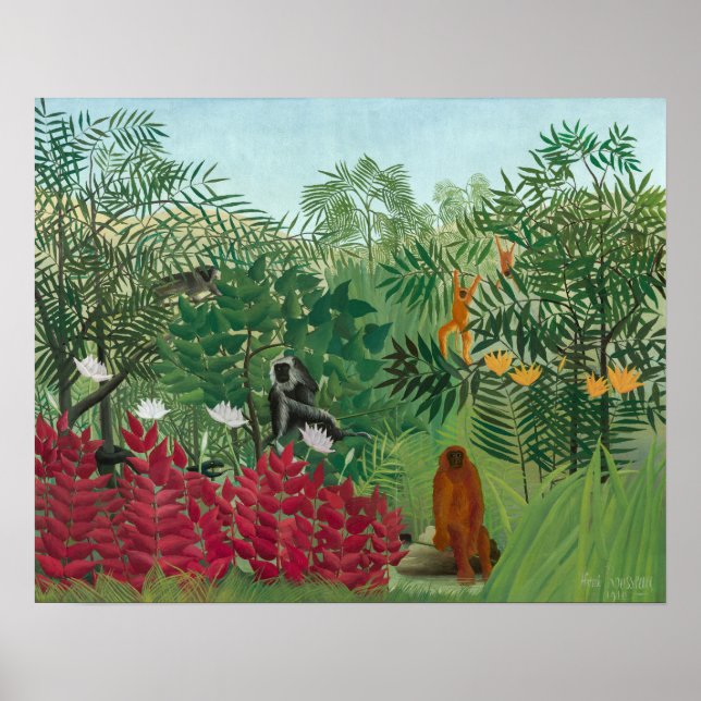 Affiche Henri Rousseau - Forêt tropicale avec singes (Devant)