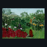 Affiche Henri Rousseau - Forêt tropicale avec singes<br><div class="desc">Date : 1910. Forêt tropicale avec singes a été peinte pendant les derniers mois de la vie de Rousseau. Il présente l'un de ses paysages exotiques,  luxuriants,  tropicaux et vierges. Beaucoup des animaux des images de Rousseau ont des visages ou des attributs humains.</div>