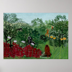Affiche Henri Rousseau - Forêt tropicale avec singes