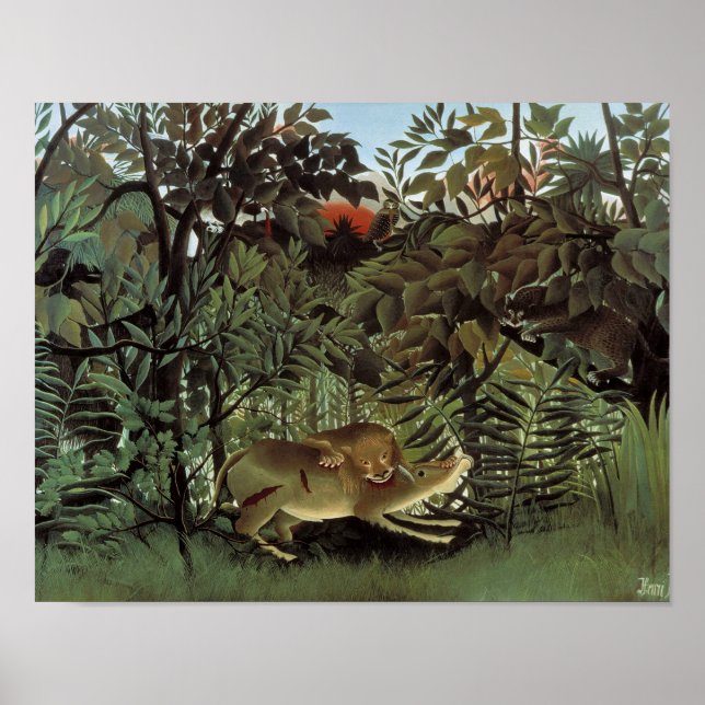 Affiche Henri Rousseau - L'Attaque Du Lion Affamé (Devant)