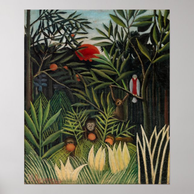 Affiche Henri Rousseau - Singes et perroquets en Forêt Vie (Devant)