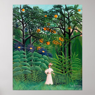 Affiche Henri Rousseau - Une femme marche dans une forêt e
