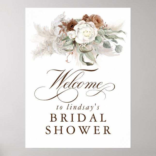 Affiche Herbe des Pampas Floral Boho Bienvenue à la Mariée (Devant)