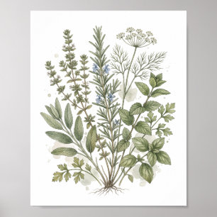 Affiche Herbes culinaires vintage en art aquarelle