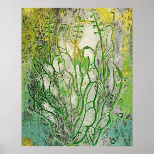 Affiche Herbes d'été, fleurs sauvages art floral vert jaun (Devant)