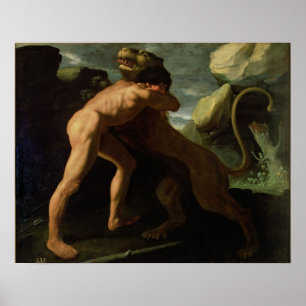 Affiche Hercules combattant avec le lion néméen