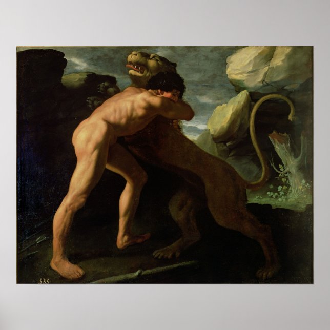 Affiche Hercules combattant avec le lion néméen (Devant)