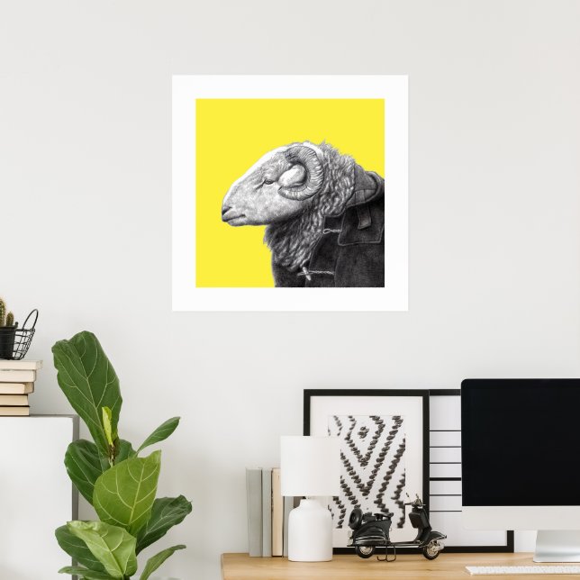 Affiche Herdwick Ram en manteau Duffel (Retro Yellow) (Bureau à domicile)