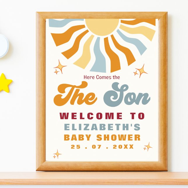 Affiche Here come the son - Retro Sun Baby Shower (Créateur téléchargé)