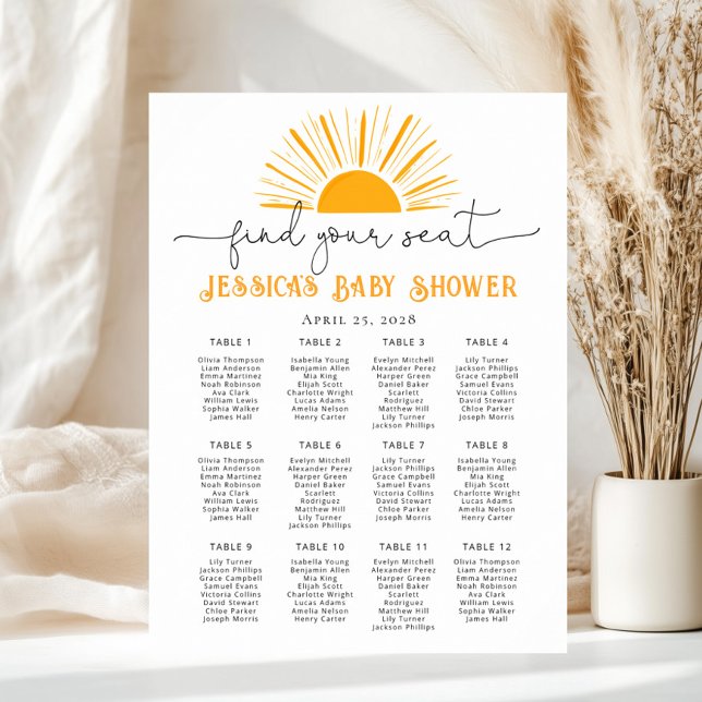 Affiche Here comes the sun baby shower Seating Chart (Créateur téléchargé)