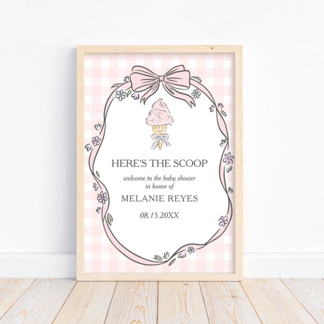 Affiche Here's the Scoop Pink Ice Cream Sundae Baby Shower (Créateur téléchargé)