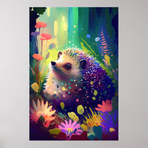 Affiche Hérisson Animal Portrait Peinture Faune Extérieur