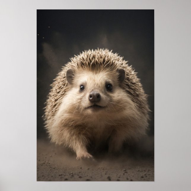 Affiche Hérisson animal sauvage Élégant portrait dramatiqu (Devant)
