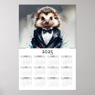 Affiche Hérisson aquarelle portant Tux 2025 Calendrier mur