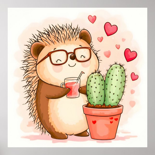 Affiche Hérisson Cactus Chedgehog Aquarelle (Devant)