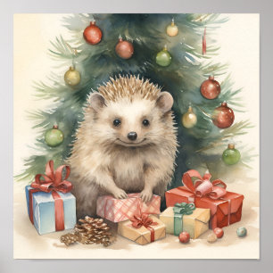 Affiche Hérisson de Noël adorable imprimé