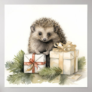 Affiche Hérisson de Noël adorable imprimé