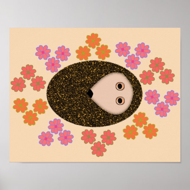 Affiche Hérisson Endormi et Fleurs (Devant)