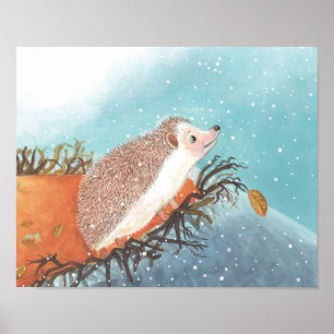 Affiche Hérisson et premiers flocons de neige